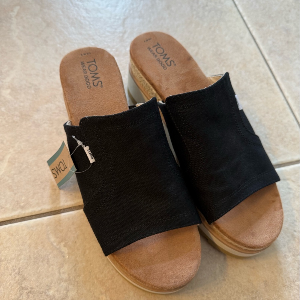 Toms Adria wedge platform sandal black canvas NWT - Picture 3 of 12